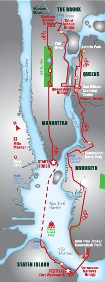 NY Five Boro Bike Tour Map, New York 5 Borough