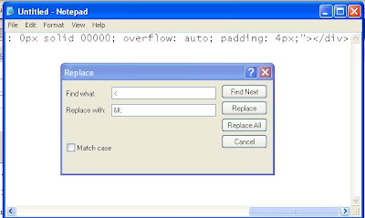 Using Notepad replace function to change special HTML character to code to display on the web