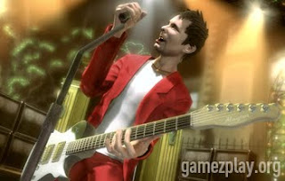 matt bellamy of muse on stage performing with guitar in video game