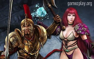 runes of magic girl in skimpy costume and gladiator