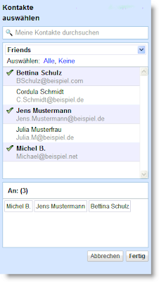 Ein Screenshot zeigt eine Liste von Kontakten