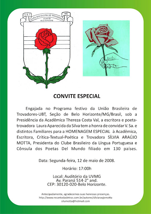 HOMENAGEM DA UBT-UNIÃO BRASILEIRA DE TROVADORES DO BRASIL/BELO HORIZONTE/MG/BRASIL