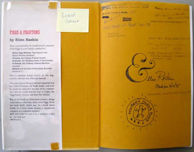 End papers of Figg's and Phantoms, signed &llen Raskin with the fancy ampersand used in the cover typography, which looks like an E