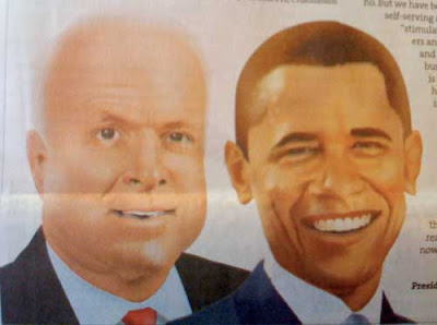 Airbrush illustrations of John McCain and Barack Obama