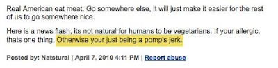 Comment refers to someone as a pomp's jerk instead of a pompous jerk