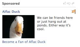 Facebook ad for the Aflac Duck, but it's spelled Alfac