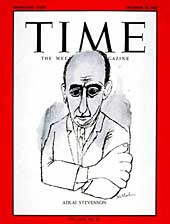 Time magazine cover with expressionist line drawing of Stevenson