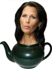 Michelle Bachmann's head emanating from a teapot