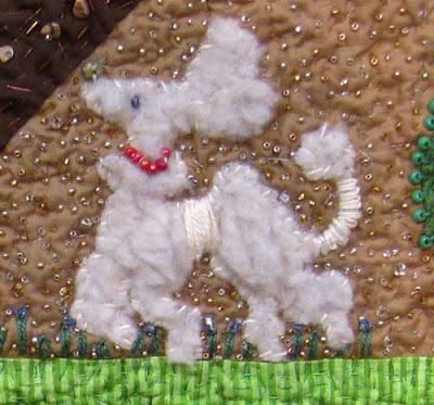 Close up of a white furry poodle