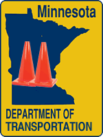 Altered DNR logo with orange traffic cones in the middle of the state