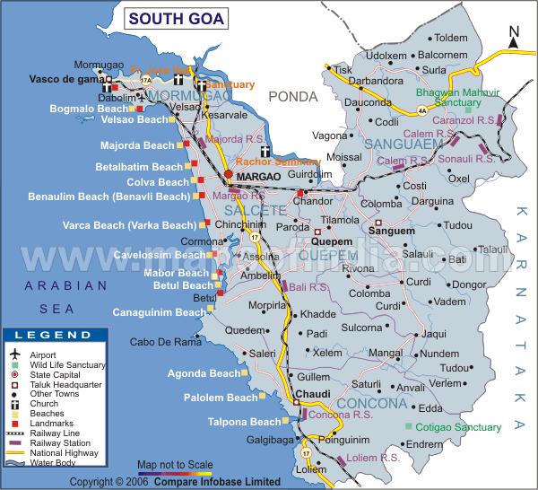Hotels in North Goa Map of Goa