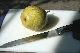 'luscious dessert' pear on cutting board | simple pretty