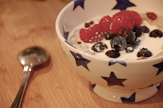 porridge with berries in emma bridgewater 'blue stars' french bowl | simple pretty