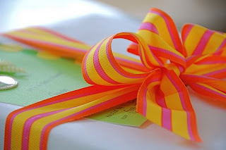 simple gift wrap with stripey ribbon | simple pretty