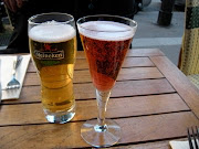 refreshing beer and rose on a sunny day