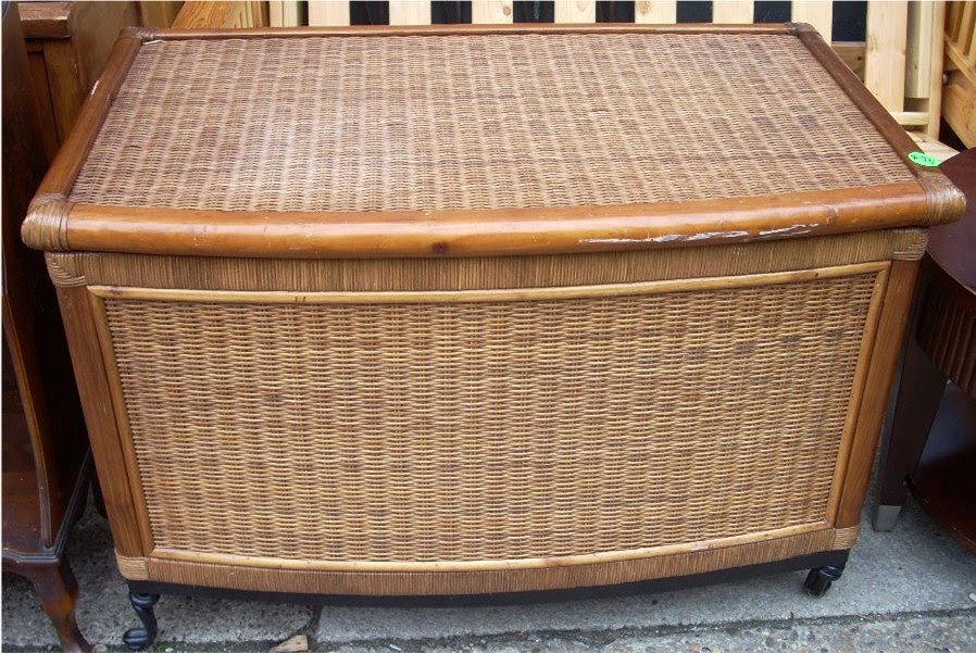 Uhuru Furniture & Collectibles Large Wicker & Wood Blanket Chest SOLD!