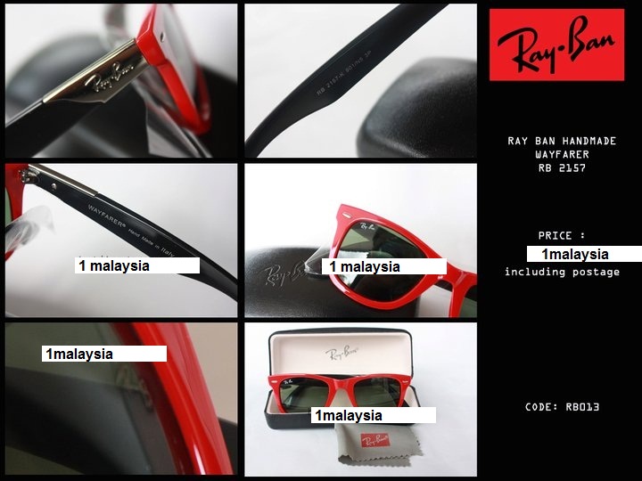 RAY BAN HANDMADE WAYFARER ITALY RB 2157 HARD LUXOTICA GLASS RED FACE+BLACK ARMS EXCLUSIVE RAY BAN B