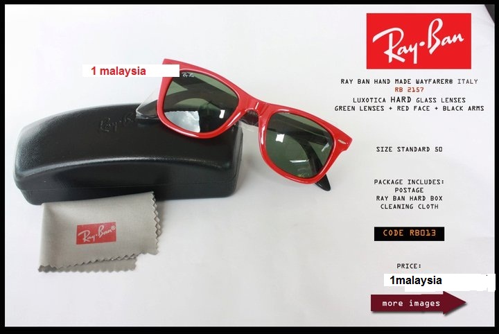 RAY BAN HANDMADE WAYFARER ITALY RB 2157 HARD LUXOTICA GLASS RED FACE+BLACK ARMS EXCLUSIVE RAY BAN B