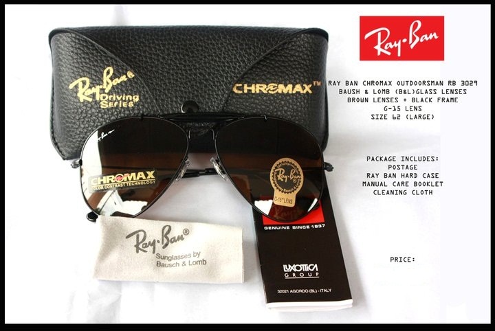 RAY BAN OUTDOORSMAN CHROMAX SIZE 58 & 62 RB 3029 BAUSCH & LOMB GLASS LENS