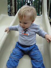 Adam went down slide on his own!