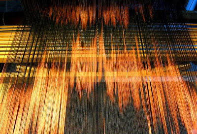 Discharge painted black cotton warp Discharge painted black cotton warp