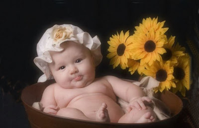 Beautiful baby with flower basket pictures