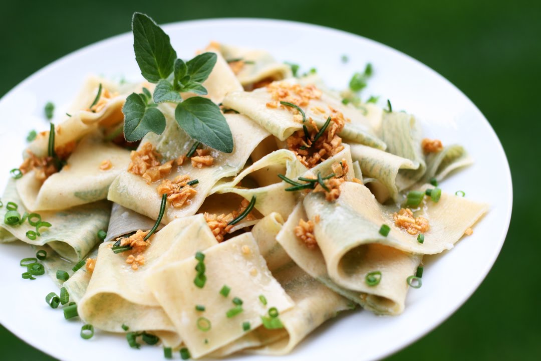 your apples are my oranges pressed herb and flower pasta with garlic