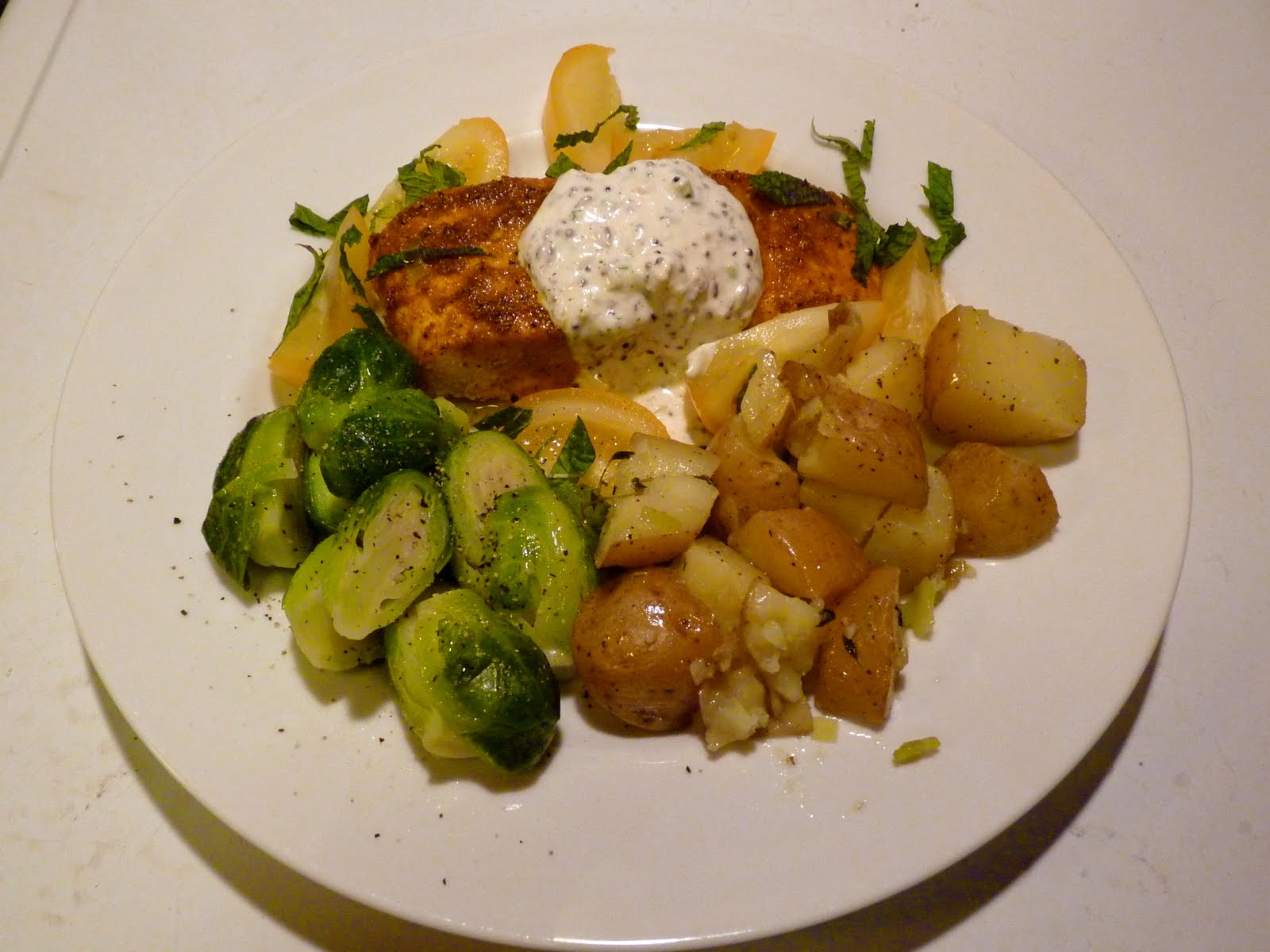 Rocket Lunch Grilled Halibut with Indian Spices and Yellow Tomatoes