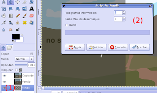 Configuración para el filtro Animaciones / Fundir: Fotogramas intermedios: 3.