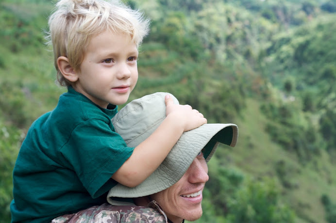 Benja on dad's shoulders