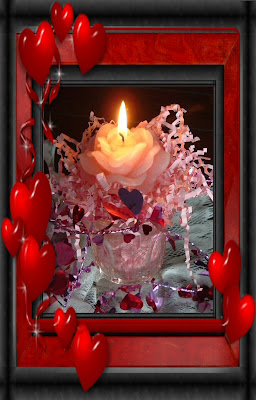 Rose scented Rose candle with pink streamers & pink/purple heart foil garland