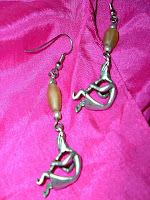 Silver & Native American Trade Bead French Drop Earrings -Kokopelli