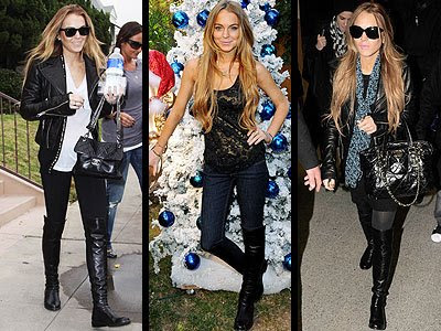 Lindsay Lohan black boots lindsay lohan skinny again. Lindsay Lohan black boots