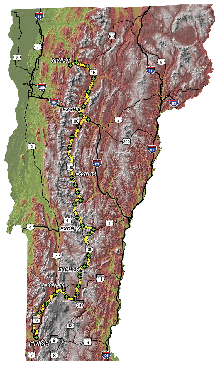 Green Mountain Relay Race Map