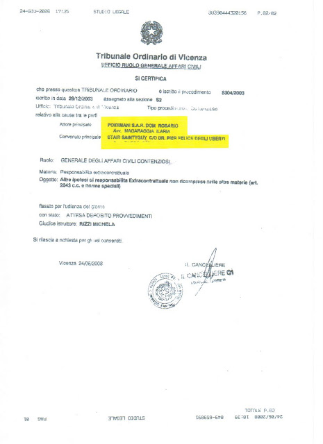 CERTIFICATO DEL TRIBUNALE DI VICENZA