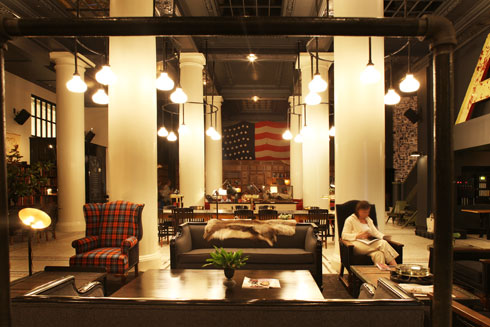 The Lobby Bar at the Ace Hotel hotel lobby desk. The Lobby Bar at the Ace Hotel