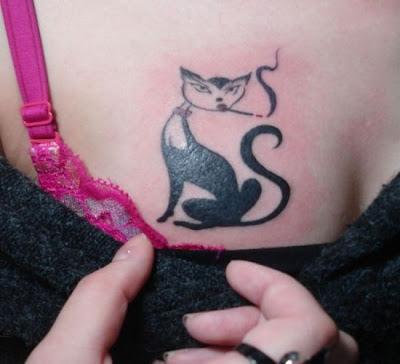 Black Cat Tattoo This is a sexy boob tattoos design and looking very nice, 