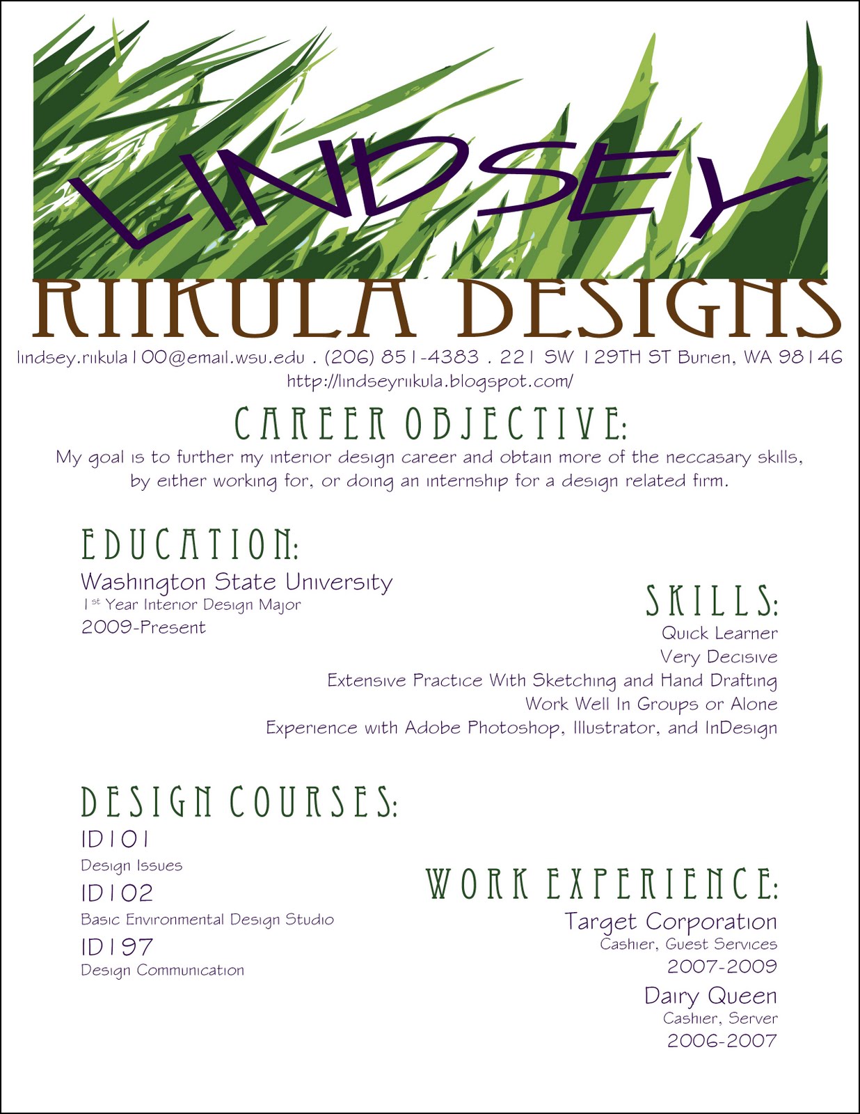 resume for interior designer