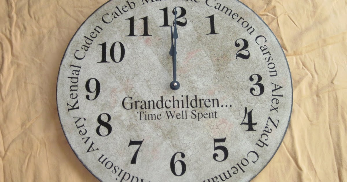 The Clock Lady grandchildren clock (names of all grandkids around