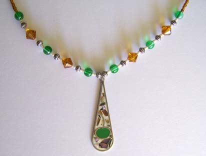 SS Inlay Colorful  Pendant Necklace (close-up) $35.00