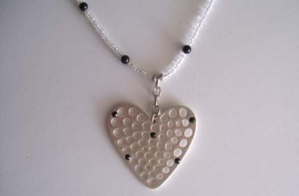 Large Silver Heart Pendant Necklace (close-up)