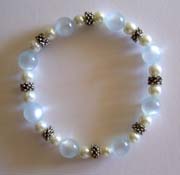 7.5" Vintage Blue Glass Beads & Pearl Bracelet $30.00