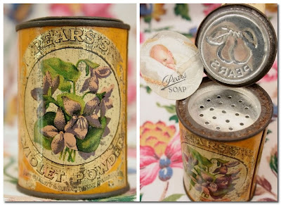 pears violet posder tin vintage home