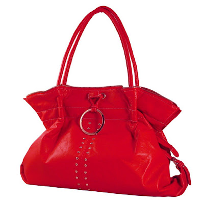 A red handbag by each female