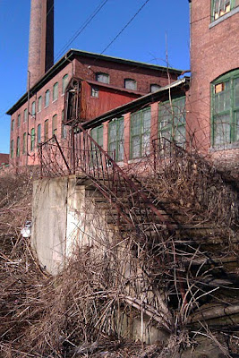 An old factory building along the Manhan Rail Trail in Easthampton, MA