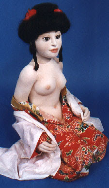 Soft sculpture of geisha Yakuza Butterfly created by Robin Foley