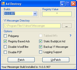 Remove Ads and Backup Yahoo! Messenger 9.0 Beta - Ad Destroy .NET