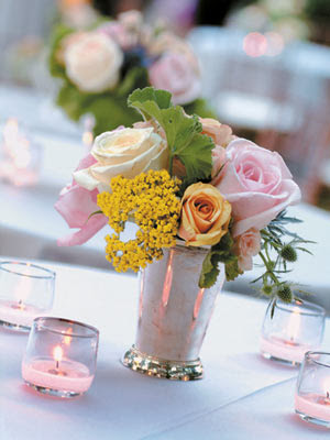 Button up a backyard or garden wedding with silver mint julep vases Button up a backyard or garden wedding with silver mint julep vases
