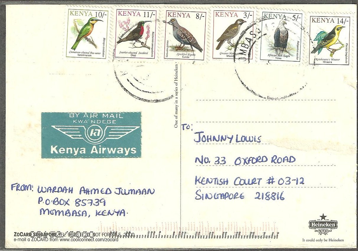 Airmail Labels and Bird Stamps on Post Cards Kenya