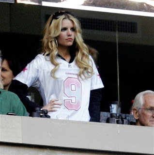 Jessica Simpson in her pink Tony Romo jersey